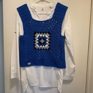 SALE ! Hand Crafted Blue Crochet Sweater Vest NWT!